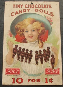 Ca 1900 Country or Grocery Store Cardboard Sign THE CHOCOLATE CANDY DOLLS - Picture 1 of 5