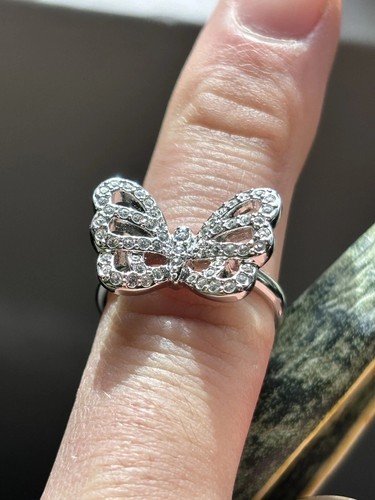 VALENTINO Anello donna stile farfalla taglio tondo 2 ct diamante simulato placcato oro bianco 14 kt