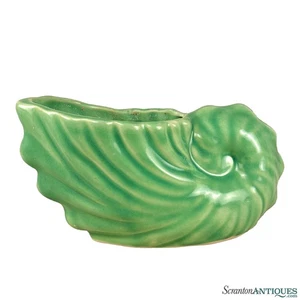 Mid-Century Coastal Avocado Green Nautilus Shell Planter - Picture 1 of 10
