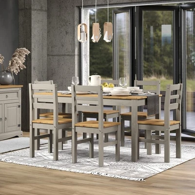 Corona Grey Dining Set with Rectangular Dining Table and Six Grey Pine Chairs - Image 1 of 4