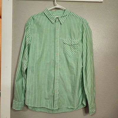 Camisa Urban Pipeline Abotonada Para Hombre Talla Grande Rayas Manga Larga Verde Blanco Foto 1 de 4