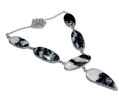 925 Silver Plated Large White Buffalo Turquoise Necklace Gemstone 20" JW - Image 1 of 3