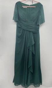 NWT JJ's House Chiffon Bridesmaid Dress Women 14 Dark Green Ruffle A-line V-Neck - Picture 1 of 7