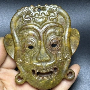 Antiker Xiuyu Jade Maske Anhänger alte Jade Schnitzerei Sammlerstück Ornament - Bild 1 von 8