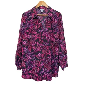 Catherine's Women's 1X Pink Long Sleeve Button Down Shimmer Flowy Blouse NEW - Picture 1 of 7