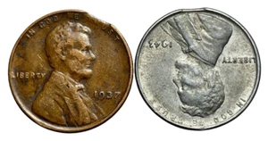 1937 Curved Clip & 1943 Steel Double Clip Wheat Penny Error Lot - Picture 1 of 4