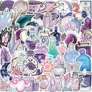Mystische Aufkleber, 25er Set, lila, Hexe, Boho, Tränke, Kristalle Tee, Aufkleber - Bild 1 von 3