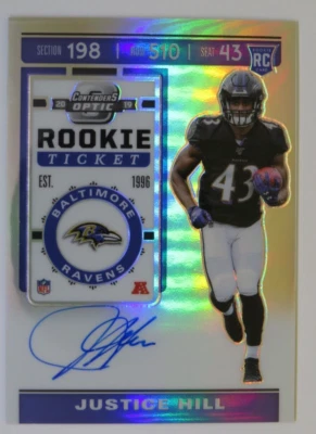 2019 Panini Contenders Optic Rookie Silver Auto Justice Hill #125 Ravens RC - Image 1 of 2