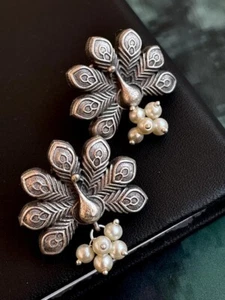 Oxidized Peacock Design Stud Earring - Picture 1 of 3
