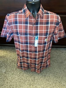 NWT Carhartt Mens Plaid TW5701-M S/S Shirt Rugged Flex Relaxed Fit Shirt Small - Picture 1 of 6