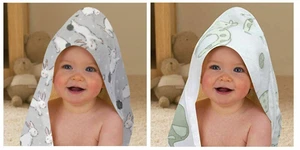 New Elli & Raff Bunnies & Giraffe Hooded Baby Bath Towel Wrap Grey & White