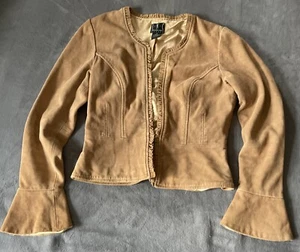 INC Tan Brown Suede Jacket Genuine Leather International Concepts P Petite - Picture 1 of 8