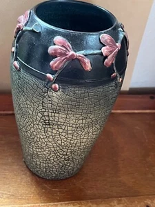 Ephraim Ken Nichols JG Marked ANCIENT BLOSSOMS Studio Collection Black w Pink - Picture 1 of 14