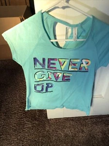 Ideology Girls Top Shirt Athletic Sz M Lite Green “ Never Give Up” NWT - Picture 1 of 4