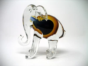 Modernes Sommerso mundgeblasenes Kunstglas Elefant Dekor blau bernsteinfarben - Bild 1 von 12