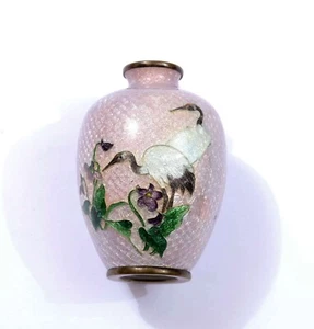 Vase cloisonné émaillé oiseau grue miniature japonaise Ginbari années 1900 marqué - Photo 1 sur 9
