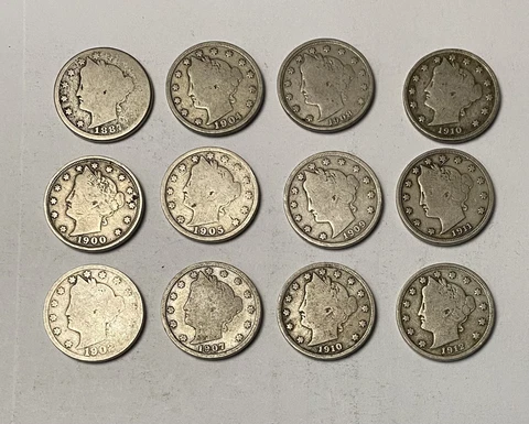 US  Coins - Lot of 12 Liberty V Nickels - 1887-1912 - Average grades Cover