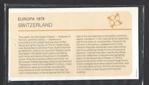 SWITZERLAND 1978 FIRST DAY COVER EUROPA AND CARD STOCKAPLER PALACE BRIG  - Picture 1 of 1