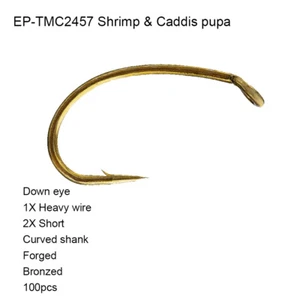 Eupheng 100pcs EP-TMC-2457 Shrimp Caddis Pupa Down Eye Forged Fly Fishing Hooks - Picture 1 of 3