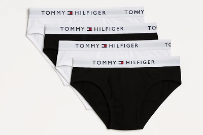 Tommy Hilfiger Four Pack Classic Cotton Briefs Underwear White Black DR09167021 - Image 1 of 4