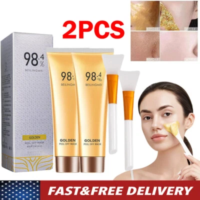 2 peças de máscara peel-off folha de ouro - 98,4% Beilingmei máscara facial dourada para rugas EUA - Imagem 1 de 4