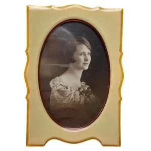 Vintage 1920s Celluloid Art Deco Concave Curve Picture Frame w/ Original Photo - Picture 1 of 11