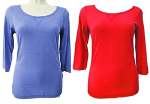 Top elástico M&S manga 3/4 lila rojo índigo talla 6-20 capa base - Imagen 1 de 30