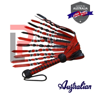 Flogger en cuir véritable rouge et noir double collage entièrement fait main ... - Photo 1/4