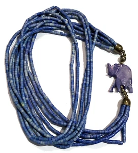Elephant Pendant Necklace Multi-Strand Beaded Blue - 35 in Length - Picture 1 of 17
