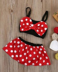 NEW Minnie Mouse Girls Red Polka Dot Bow Bikini Skirted Swimsuit 2T 3T 4T 5T