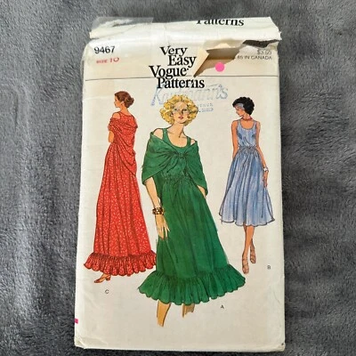 Vogue 9467 Pattern Size 10 Pullover Flared Midi Maxi Dress Shawl Very Easy 80s - Image 1 of 4