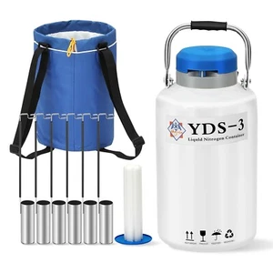 3L Liquid Nitrogen LN2 Storage Tank Container Cryo Dewar w Canisters Strap New - Picture 1 of 7