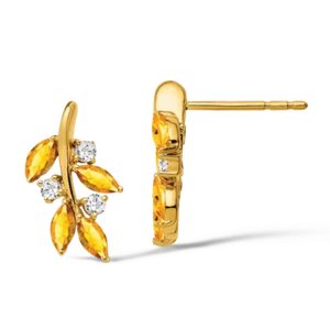 Pendientes hoja diamante citrino oro amarillo macizo 14k - Imagen 1 de 4