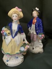 Courting Couple Hand Painted Porcelain Figurines Victorian 7” Pair Japan