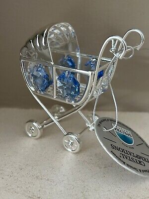 New Baby Blue Crystal Silver Plated Pram Baby Shower Christening Gift • 8.99£