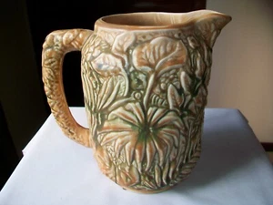 ANTIQUE WELLER POTTERY MARVO PITCHER 8" TAN GREEN MATTE 1920's SIGNED - Imagen 1 de 16