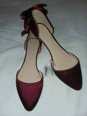 Charlotte Russe бордовый атласный бант назад открытая сторона плоскостях Pika женщин Sz 6 новый с Ярлыками  - Изображение 1 из 4