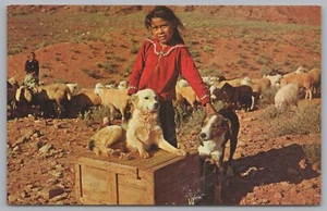 Proud Navajo Girl With Her Sheepdog, Vintage Post Card. - Picture 1 of 2