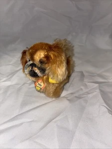 Vintage STEIFF Peky Plush 4" Long Pekingese Dog Made Of Mohair Original Tags - Picture 1 of 9