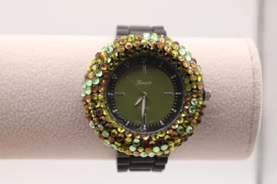 Reloj vintage Geneva estrás amarillo correa de silicona movimiento cuarzo que funciona Foto 1 de 4