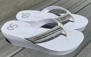 So Bubbly Damen-Flip-Flops Keilabsatz 9 weiß Hochzeit Party Sonnenschein Sommer - Bild 1 von 6