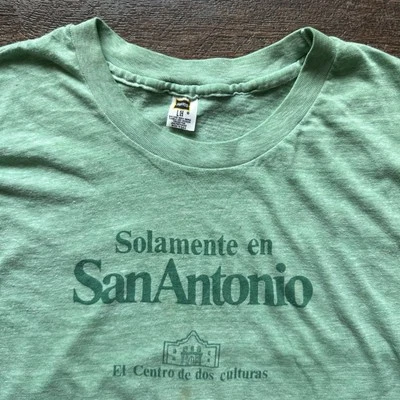 True Vintage 70's Mens M Green Hanes, "Only In San Antonio" Texas Spanish Tee - Image 1 of 4