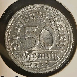 1920 Germany 50 Pfennig Die Break Rim Cud Error - Picture 1 of 3