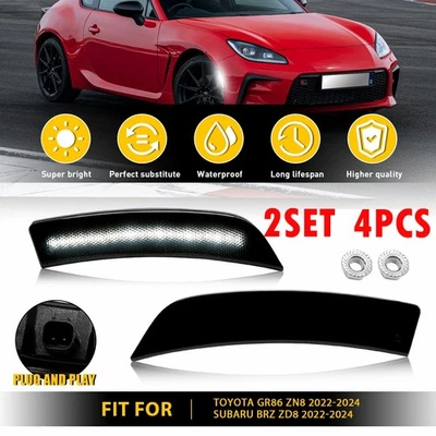 4x Smoke White LED Side Marker Signal Light for 22-23 Toyota GR86 ZN8 Subaru BRZ - Image 1 of 4