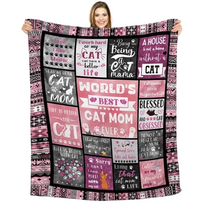 60x50 Cat Mom Fleece Throw Blanket, Gifts, Women, Cat Lovers, Design, Cozy - Image 1 of 4