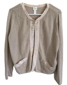 Chico’s Rose Gold Shimmer Cardigan, Sweater, Chic 2, Open, Knit - Picture 1 of 7
