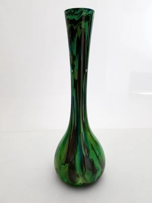GLAS ... grüne Stangenvase ... mehrfach überfangen mit Farbverläufen ... 33 cm - Bild 1 von 4