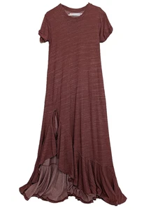 Free People XS Beach Havana Tee Maxi Dress Ruffle Hem Cotton Linen Red Boho - Picture 1 of 7