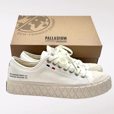 Tenis Palladium Palla Ace de lona orgánica blancos para mujer 7,5 para hombre 6 cajas Foto 1 de 4