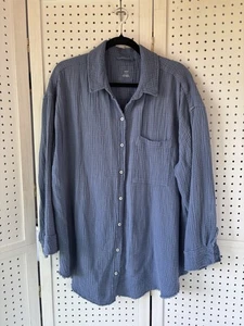Aerie Women's L Button Up Long SLV Gauze Cotton Shirt Comfort Blue - Picture 1 of 7